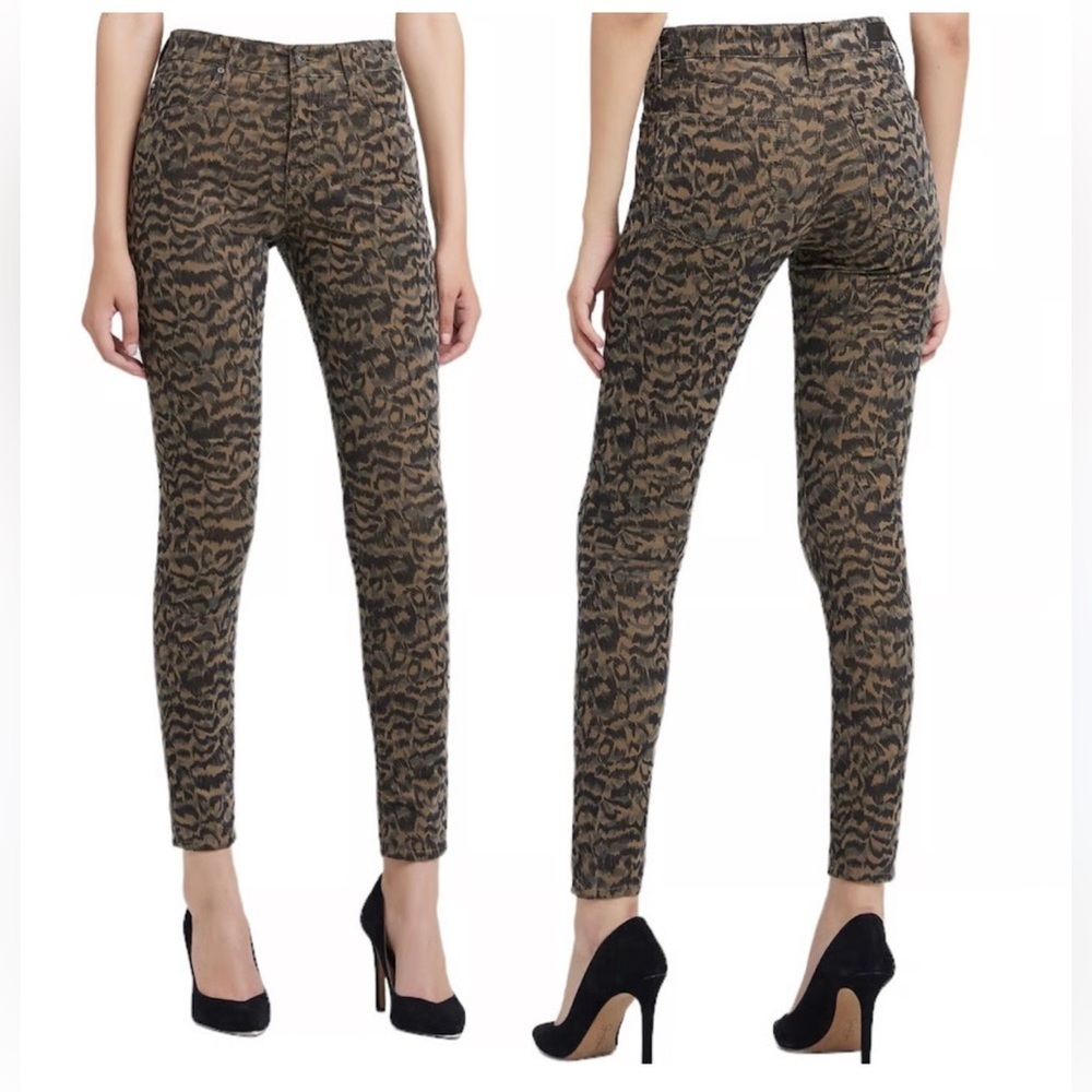 AG Adriano Goldschmied Farrah Velvet High-Rise Skinny Ankle Animal Print Pants